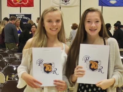Rocky Run NJHS students celebrate receiving their pins and certificates