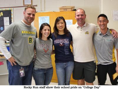 Rocky Run Staff take part in College Day by wearing their college shirts