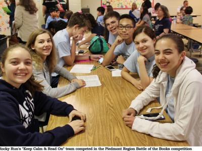 Rocky Run's "Keep Calm & Read On" team at the Battle of the Books Regional Competition