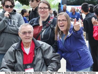 Rocky Run students greet Honor Flight Veterans at the World War II Memorial