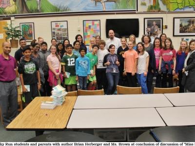 Mr. Herberger with students and parents after discussion of "Miss E."