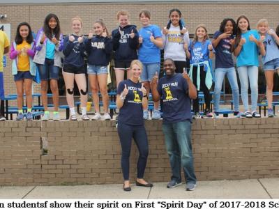 Rocky Run Staff wear their Blue & Gold school colors on first "Spirit Day" of 2017-2018