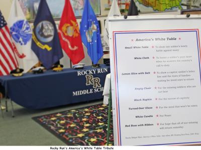 Rocky Run's Annual "America's White Table" was on display in the Library.