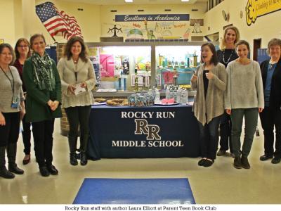 Rocky Run staff and Laura Elliott at Parent Teen Book Club