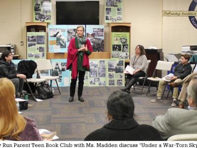 Author Laura Elliott speaks to parents and students at discussion of Under a War-Torn Sky