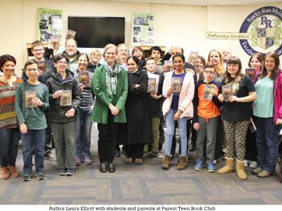 Laura Elliott with students and parents at Parent Teen Book Club