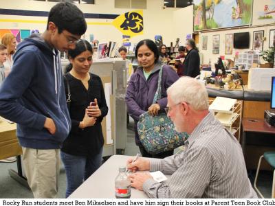 Author Ben Mikaelsen autographs books and meets students and parents at PTBC