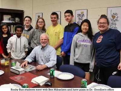 Author Ben Mikaelsen after having lunch and discussion with students in Principal's Office